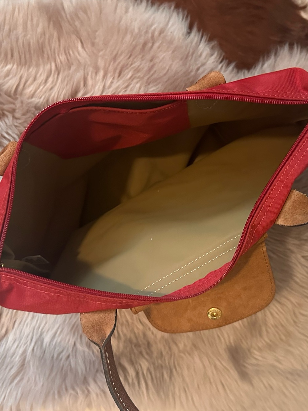 Longchamp Red Tote with Brown Leather Trim - Picture 4 of 7